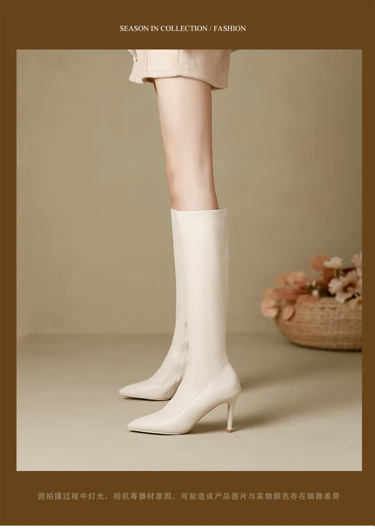 Patent Leather Pointed Knee High Boots