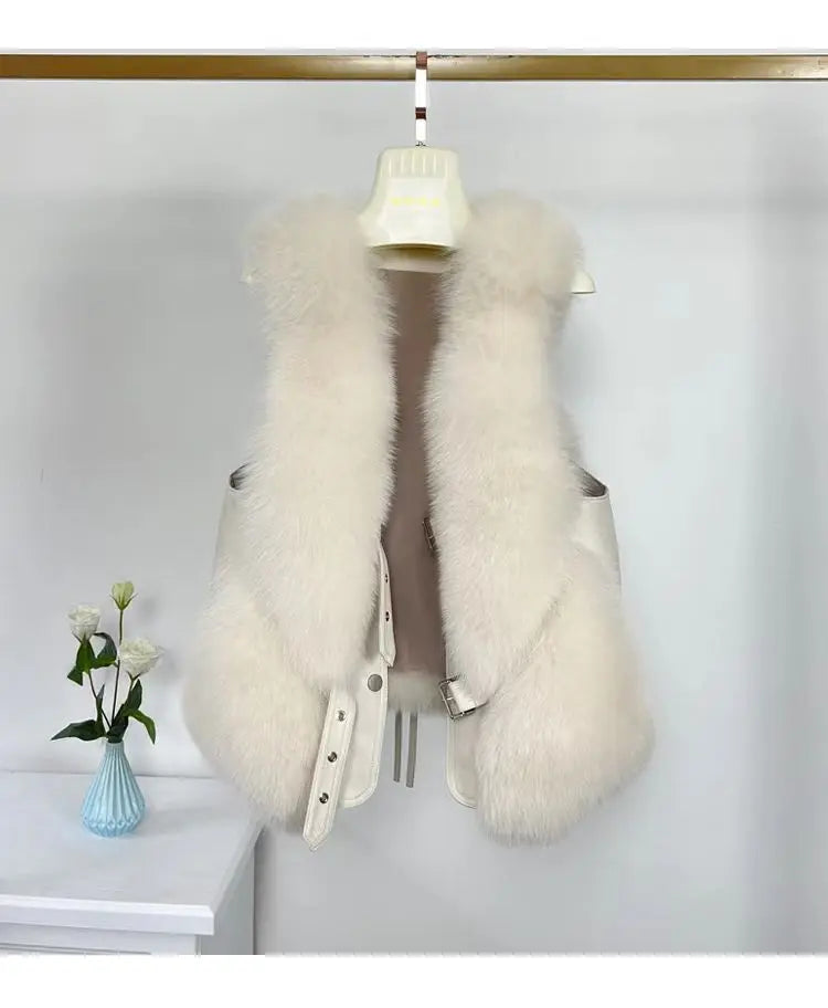 2025 Autumn Winter Women Vest Short Style Splicing Solid Color Fur Coat New