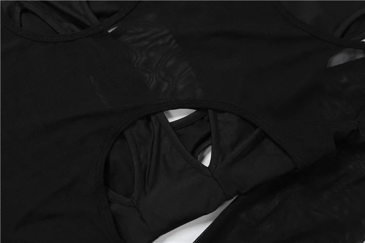 Mesh Patchwork Bodysuit With Long Sleeves for Women