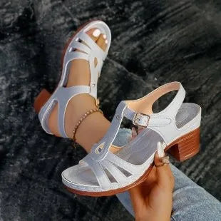 Elegant Square Heel Buckle Sandals