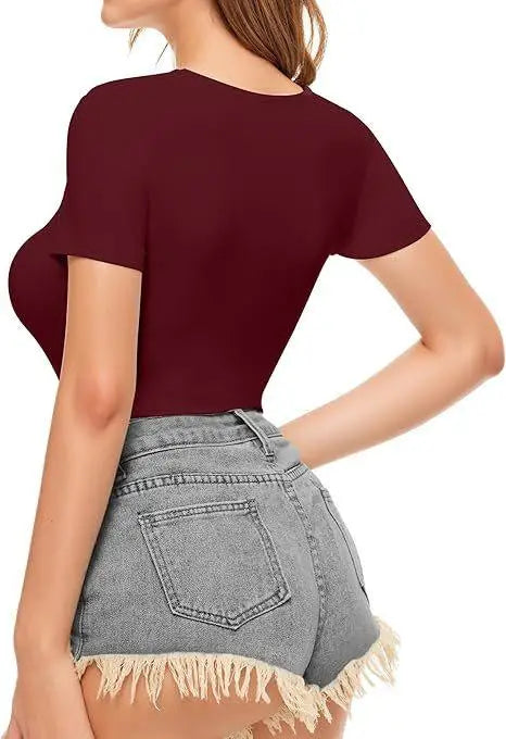 Seductive Tops Intricate Hollow Lacework T-Shirt Figure Hugging RoundNeck Blouse Classic Comfortable SolidColor Shirt