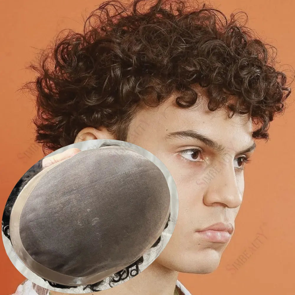 Curly Human Hair Toupee Replacement System for Women