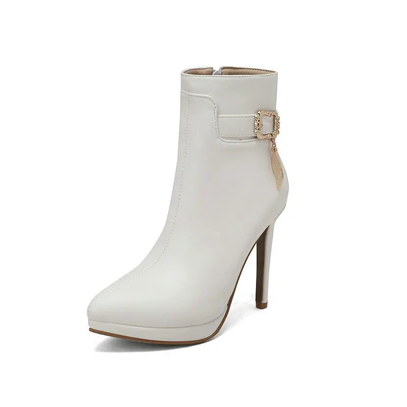 Red High Heel Pointed Toe Ankle Boots