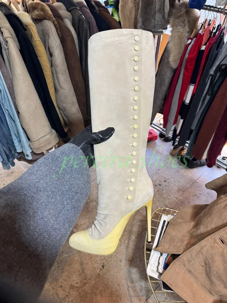 Suede Platform Pointed Toe Knee High Boots for Women