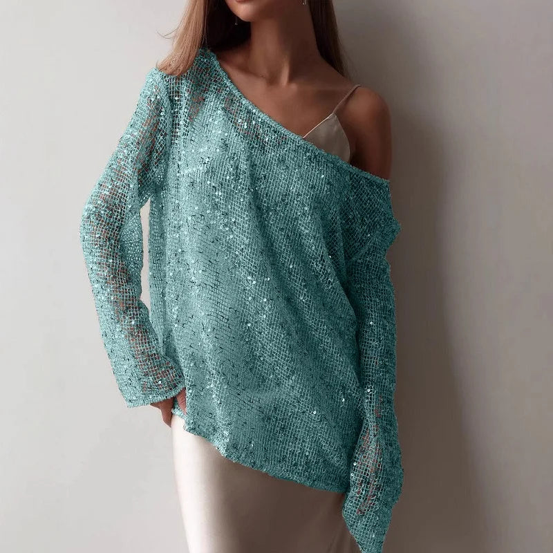 Elegant Sequined Long Sleeve Pullover Blouse for Women
