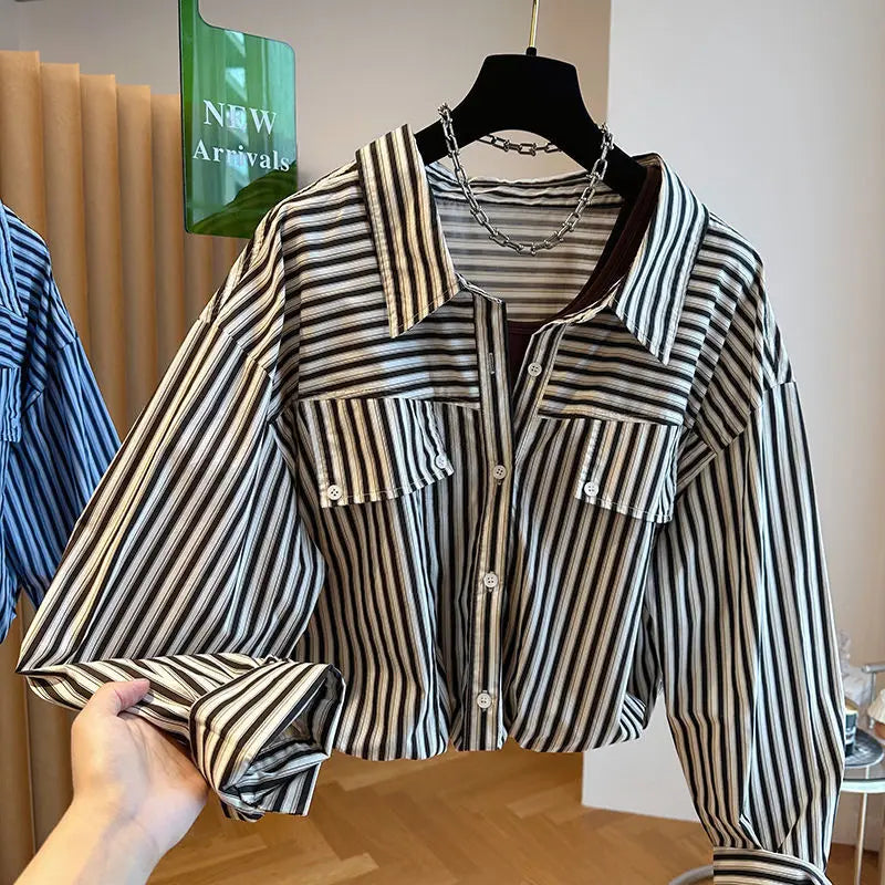 Loose Striped Spliced Lightweight Polyester Tank Top for Women