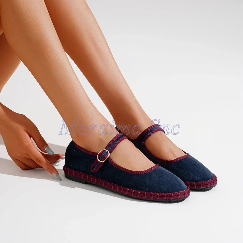 Round Toe Grey Velvet Mary Jane Ballet Flats for Women