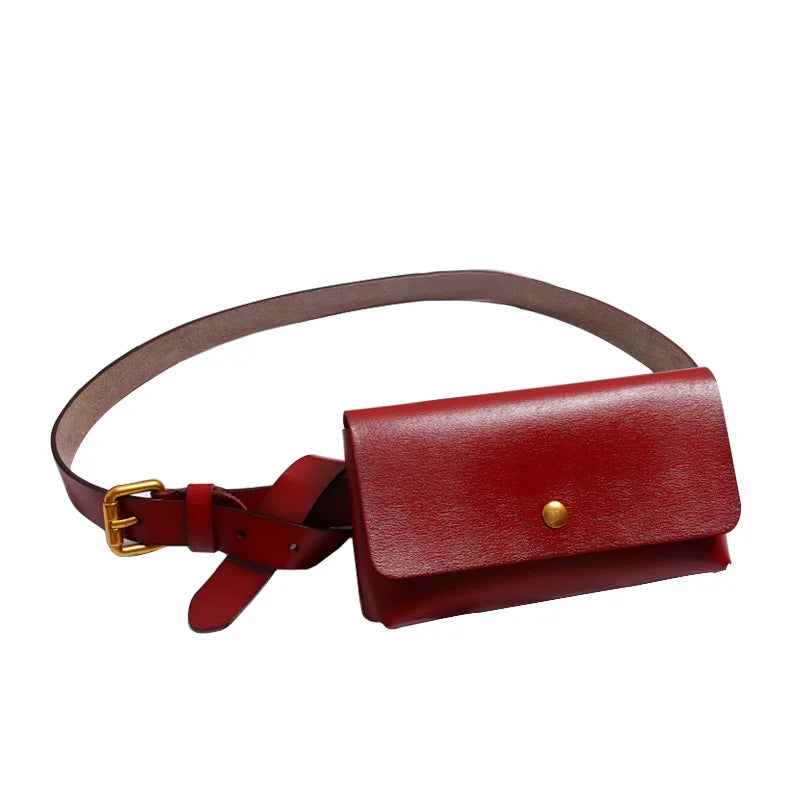 Minimalist Genuine Leather Waist Bag With Belt for Women