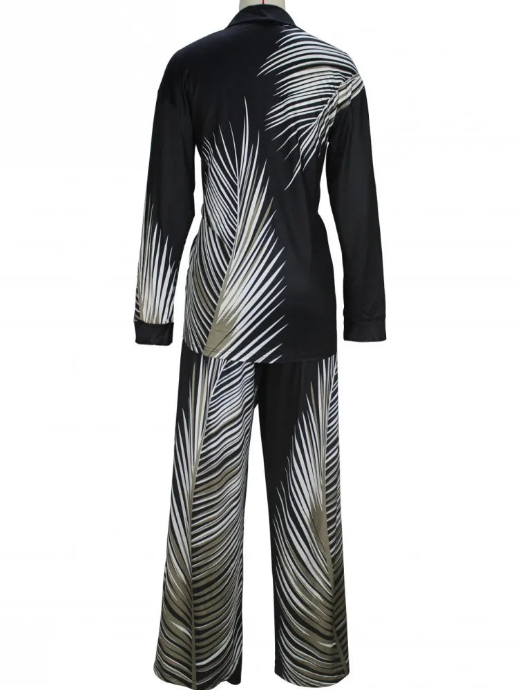 Striped Blouse And Pants Two Piece Outfit Set for Women