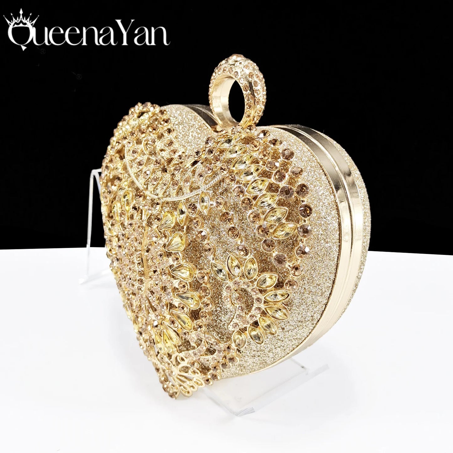 Italian Design Metal Rhinestone Decoration Ladies Evening Clutch Bag love Small Bag Chain Sky Blue Color Bag
