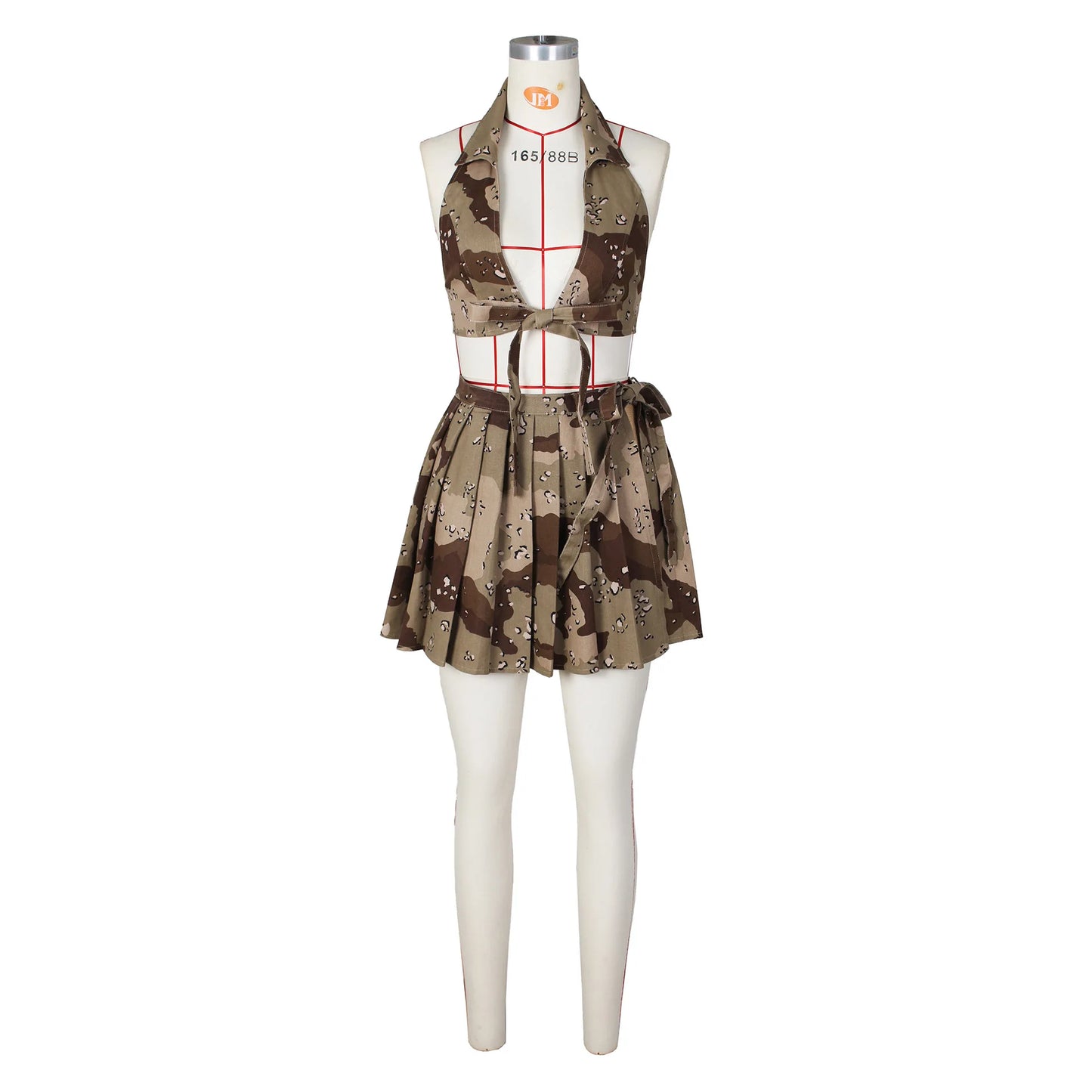 Relaxed Fit Camouflage Knit Mini Skirt Set for Women