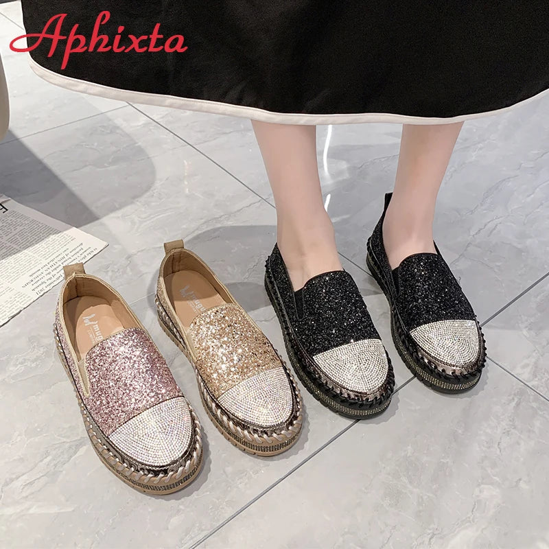 Soft Faux Leather Sequined Platform Loafers For Women