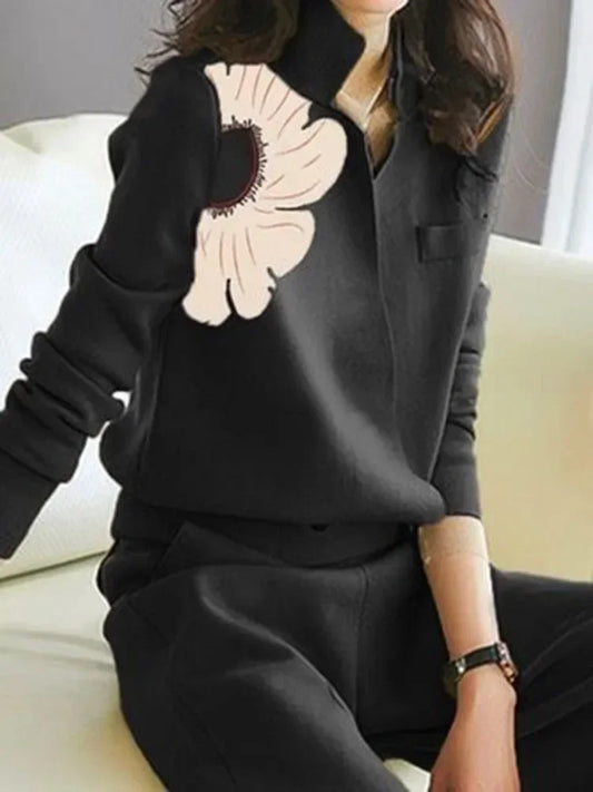 2025 New Women Elegant Two Piece Sets Fashion Floral Printed V-Neck Cardigan Tops & High Waisted Straight-leg Pants Suits