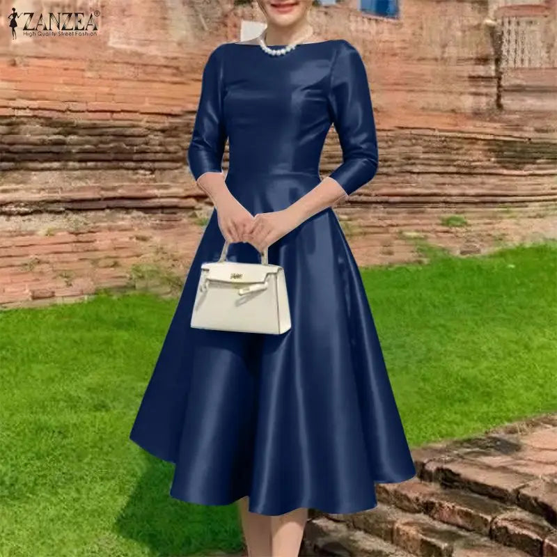 Satin Boatneck Midi Dress