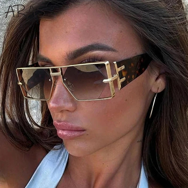 Vintage Hollow Metal Frame Rectangle Sunglasses for Women