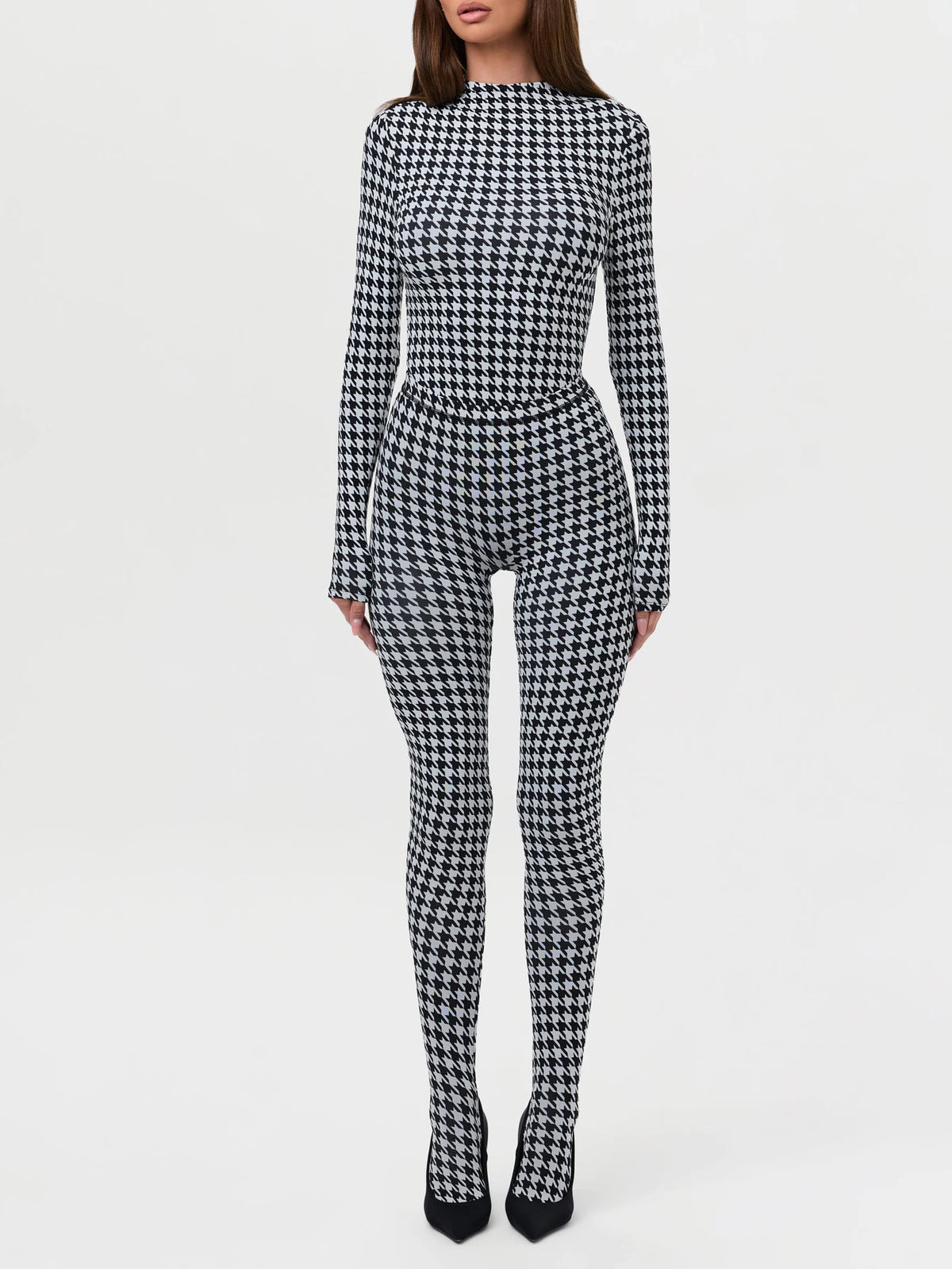 Printed High Neck Long Sleeve Slim Fit Jumpsuit for Women