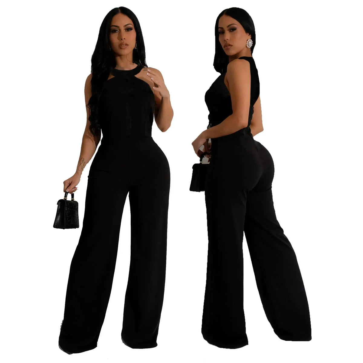 Elegant Solid Color Summer Silk Jumpsuit for Women