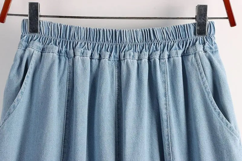 Classic Retro Denim Midi Regular Fit Skirt For Women