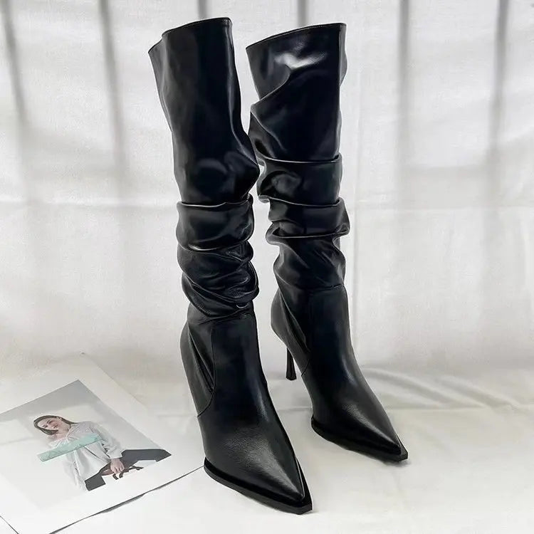 Elegant Pointed Toe Stiletto Knee High Boots for Women
