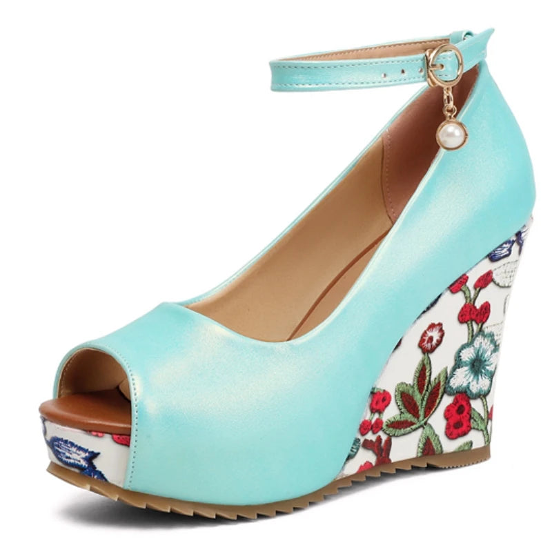Strappy Buckle Platform Wedges