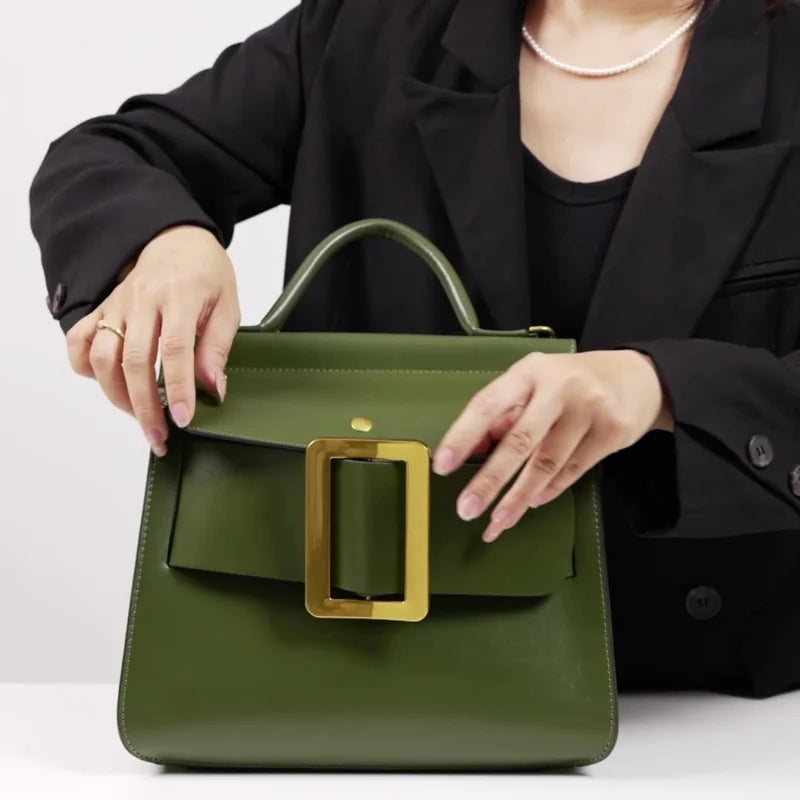 Structured Square Buckle Shoulder Bag