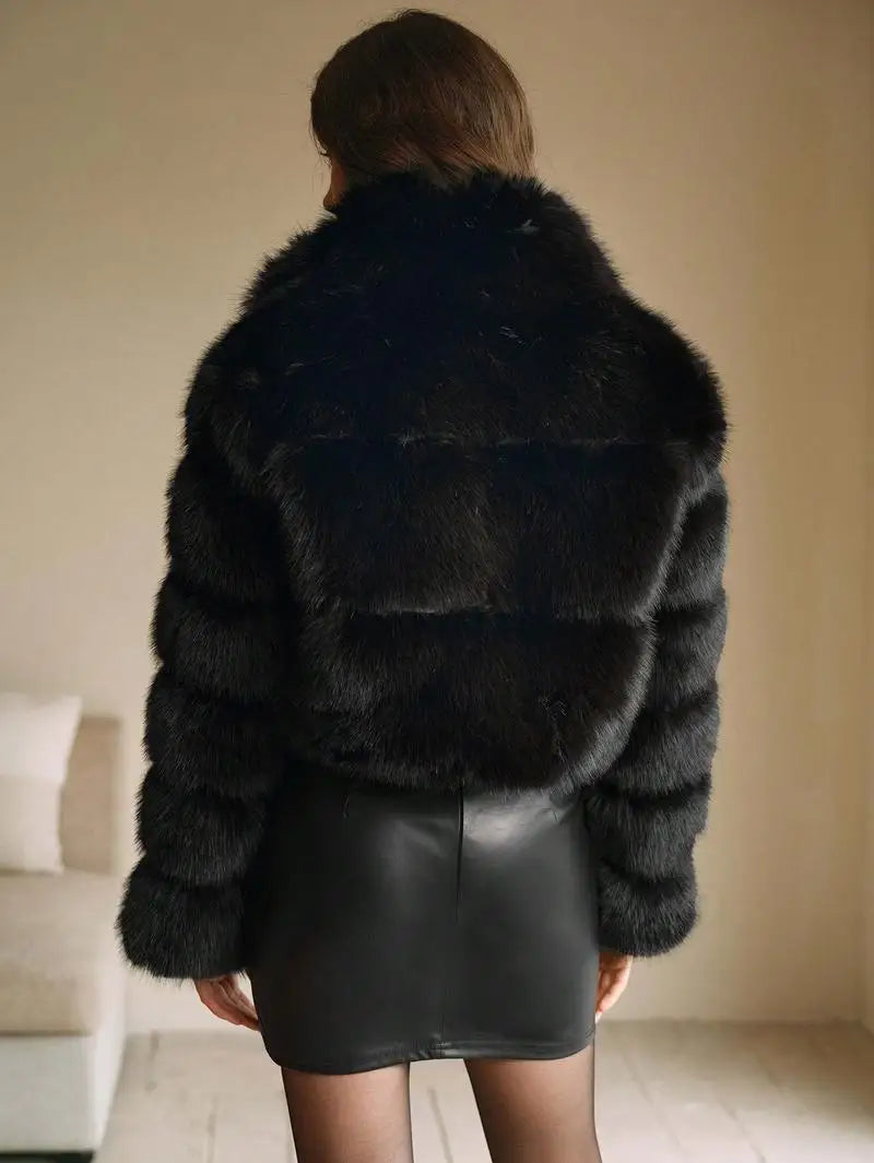 Women Faux Fox Fur Coats Short Jackets Zipper Coat Turn Down Collar Punk Loose Y2k Thick Outwear Jacket Casual 2025 Winter