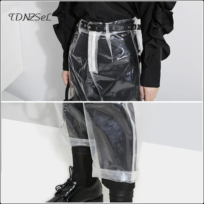 Transparent Loose PVC Straight Pants With Elastic Waist For Women