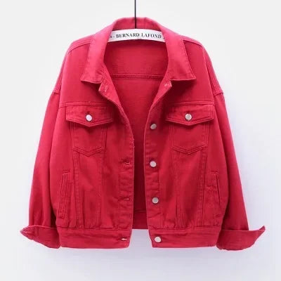 Long Sleeved Single Breasted Denim Coat with Lapel for Women