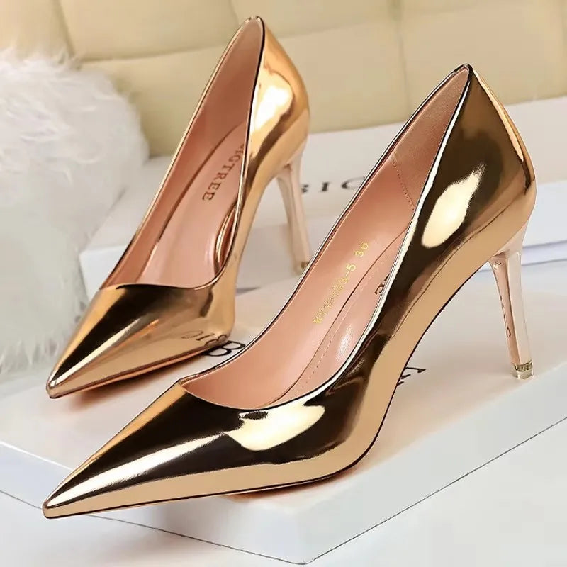 Classic Patent Leather Stiletto High Heel Pumps for Women