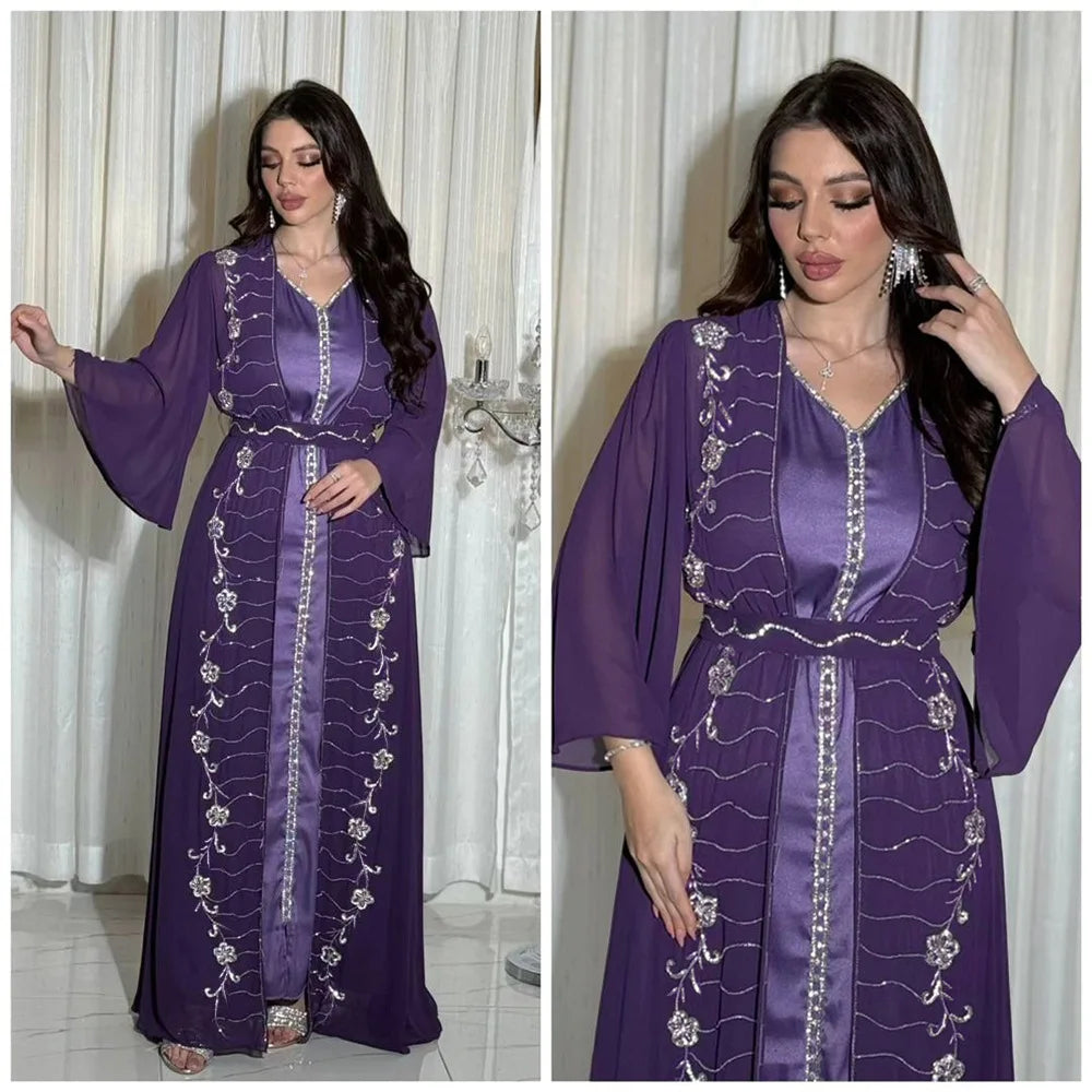Embellished Chiffon Jalabiya Dress Set for Women