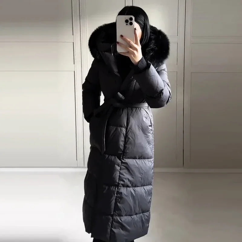 Casual Hooded With Zipper And Lace Up Front And Faux Fur Collar Coat for Women