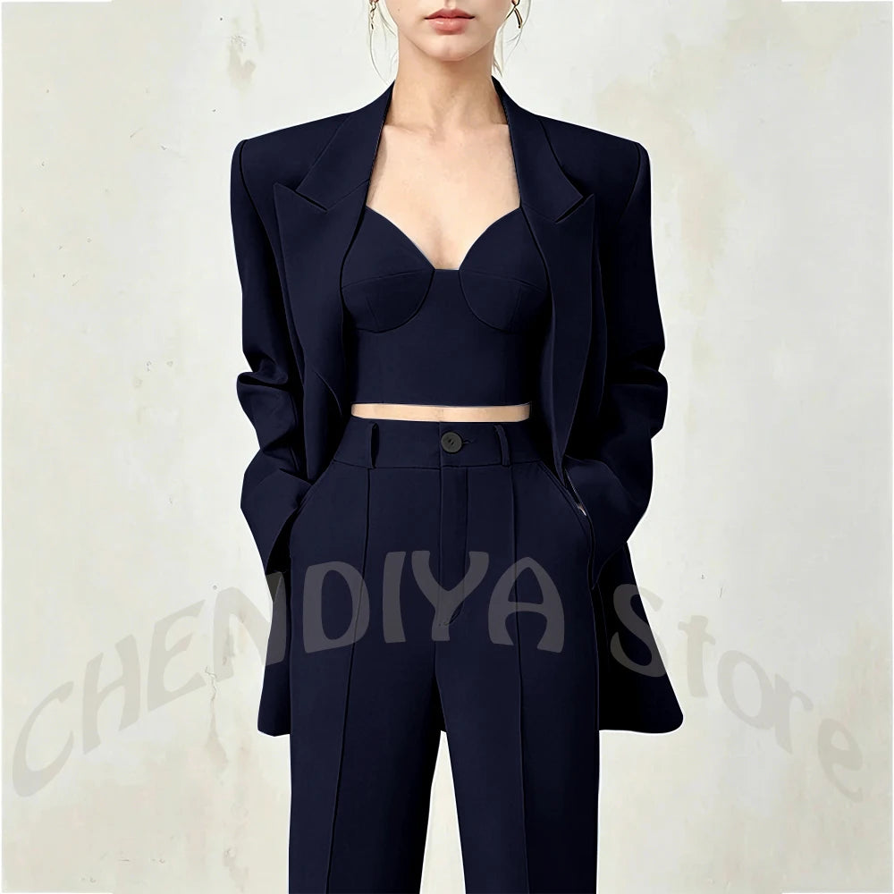 Business Casual Women's Suit Two Piece Peaked Lapel Stylish Double Breasted Formal Outfit Female Jacket Pants Customized