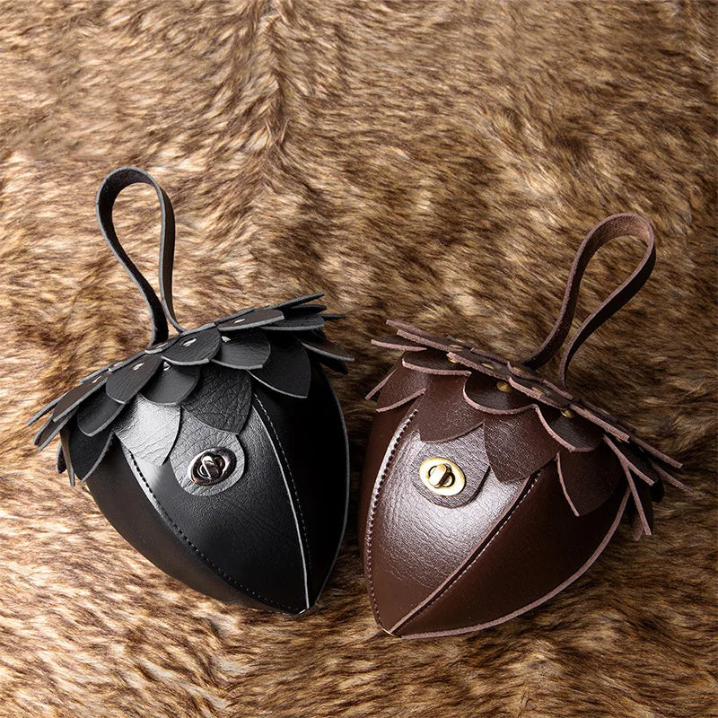 Pine Cone Shaped Retro Coin Purse Creative Small Wrist Bag Pu Leather Mini Waist Bag Exquisite Unisex Fashion Handmade Wallet