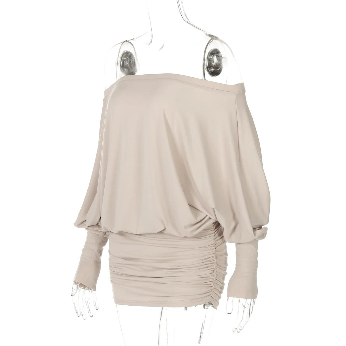 Elegant Ruched Off Shoulder Knit Mini Dress For Women