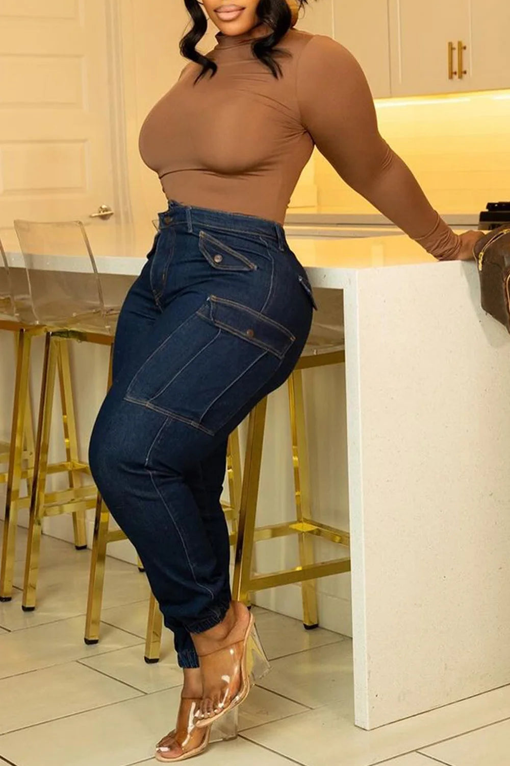Plus Size All Season High Waist Blue Skinny Jeans for Women
