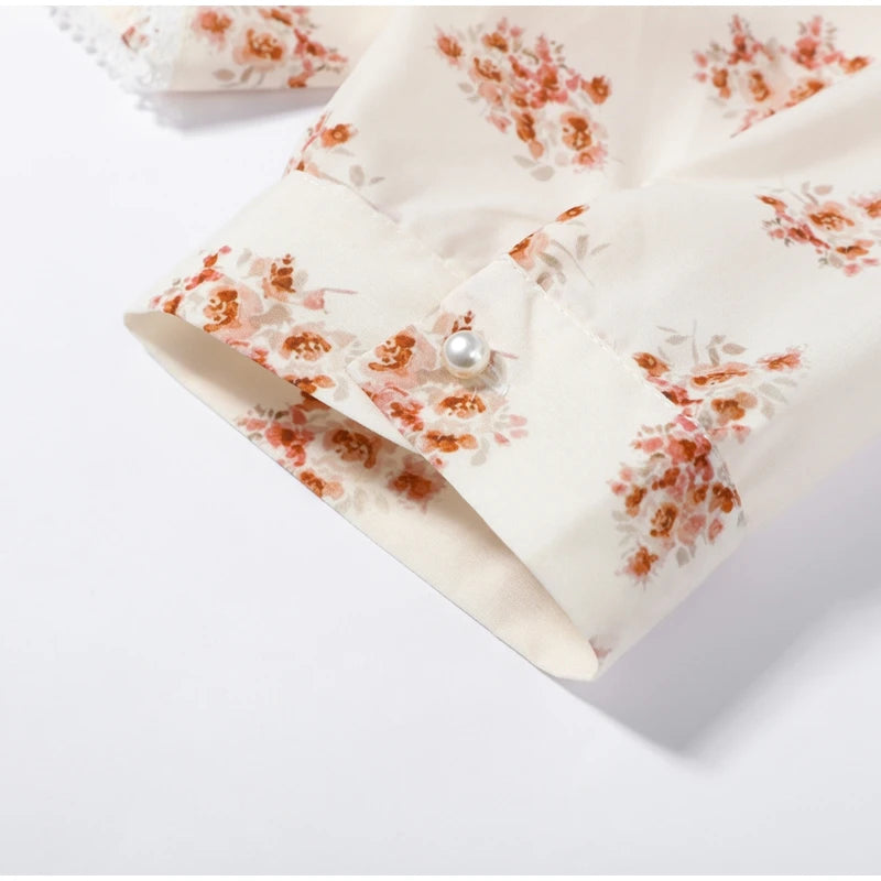 Floral Print Slim Top and Ruffle Skirt Set for Women