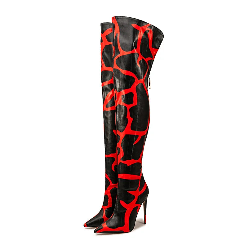 Giraffe Print Pointed Toe Over-The-Knee Boots for Women