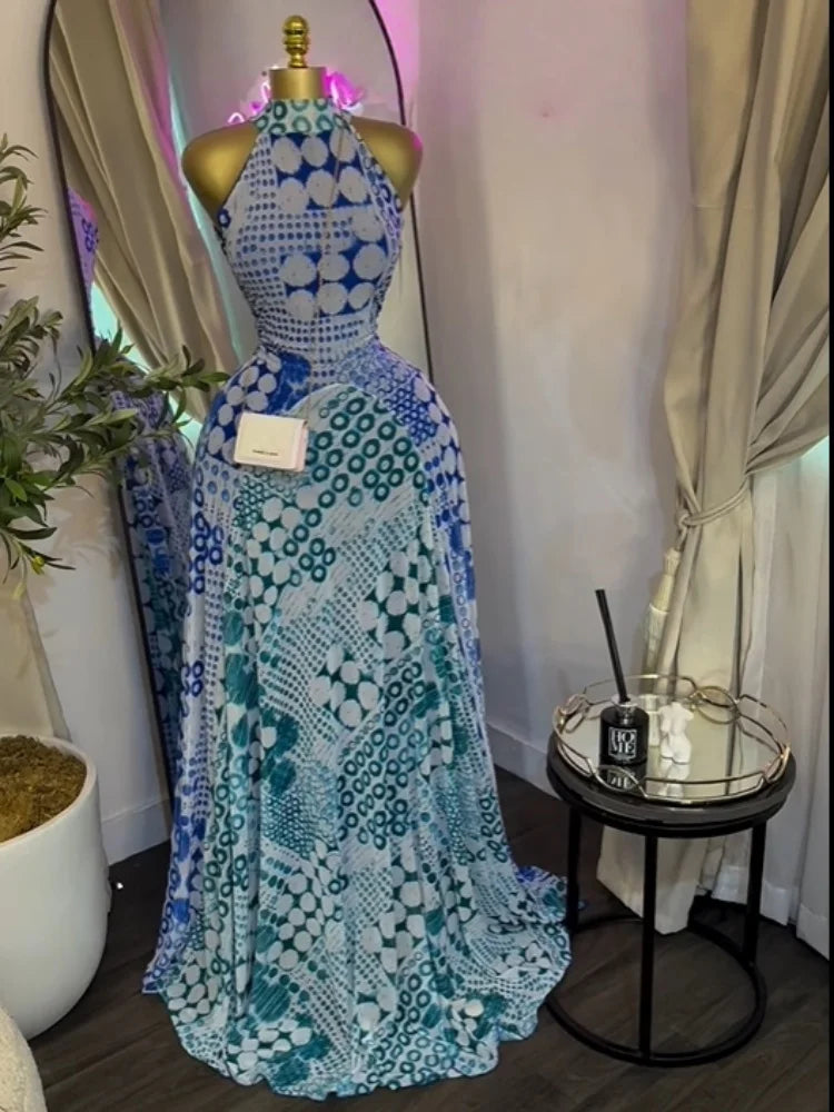 Elegant Printed Sleeveless With Sashes Maxi Dress for Women