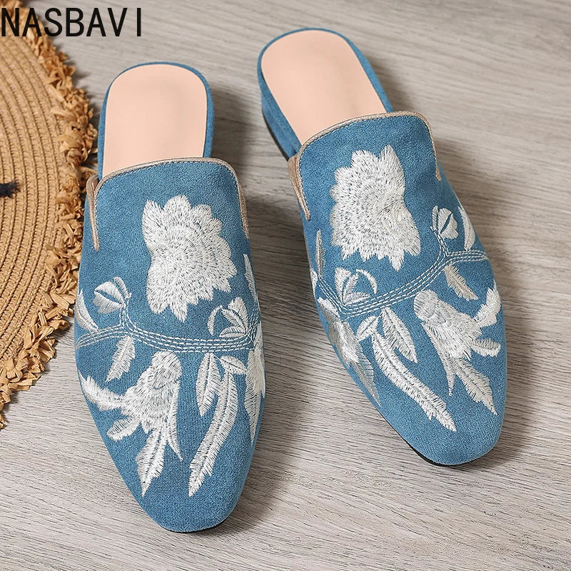 Chic Floral Velvet Embroidered Mules