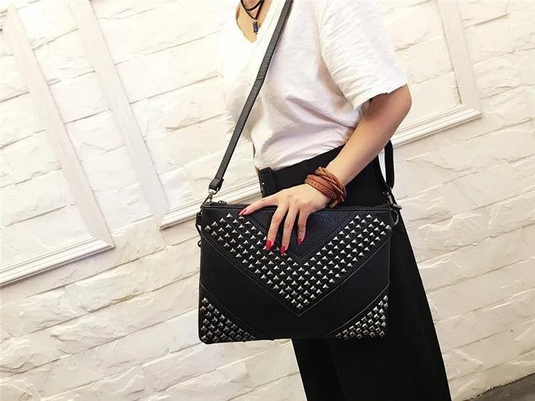 Gleaming Rivet Detail Envelope Clutch Bag for Women