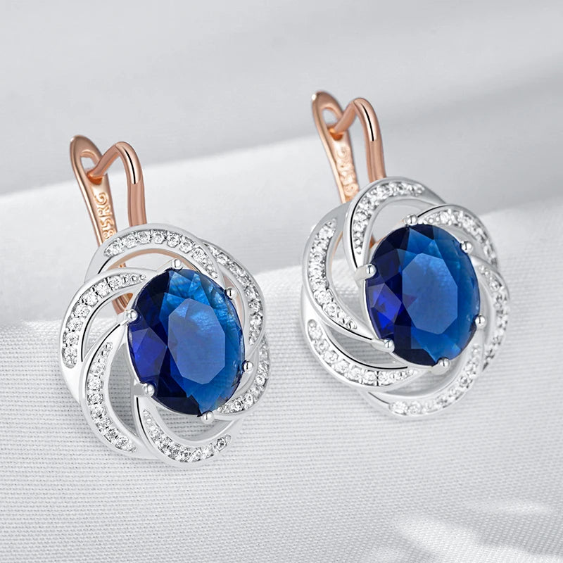 Shiny Blue Natural Zircon Dangle Earrings for Women Daily Wear
