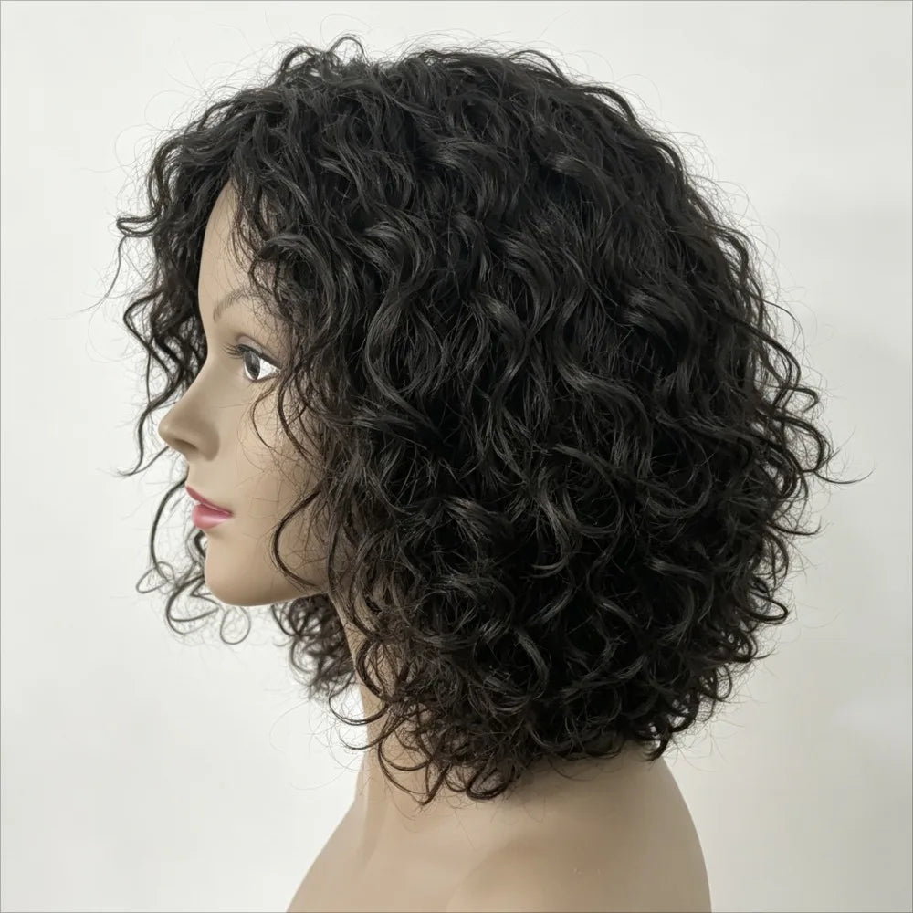 Natural Fluffy Curly Human Hair Short Bob Wig For Women