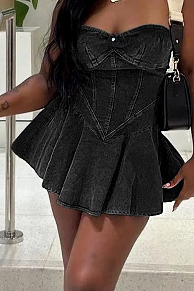 Strapless Backless Denim Mini Dress