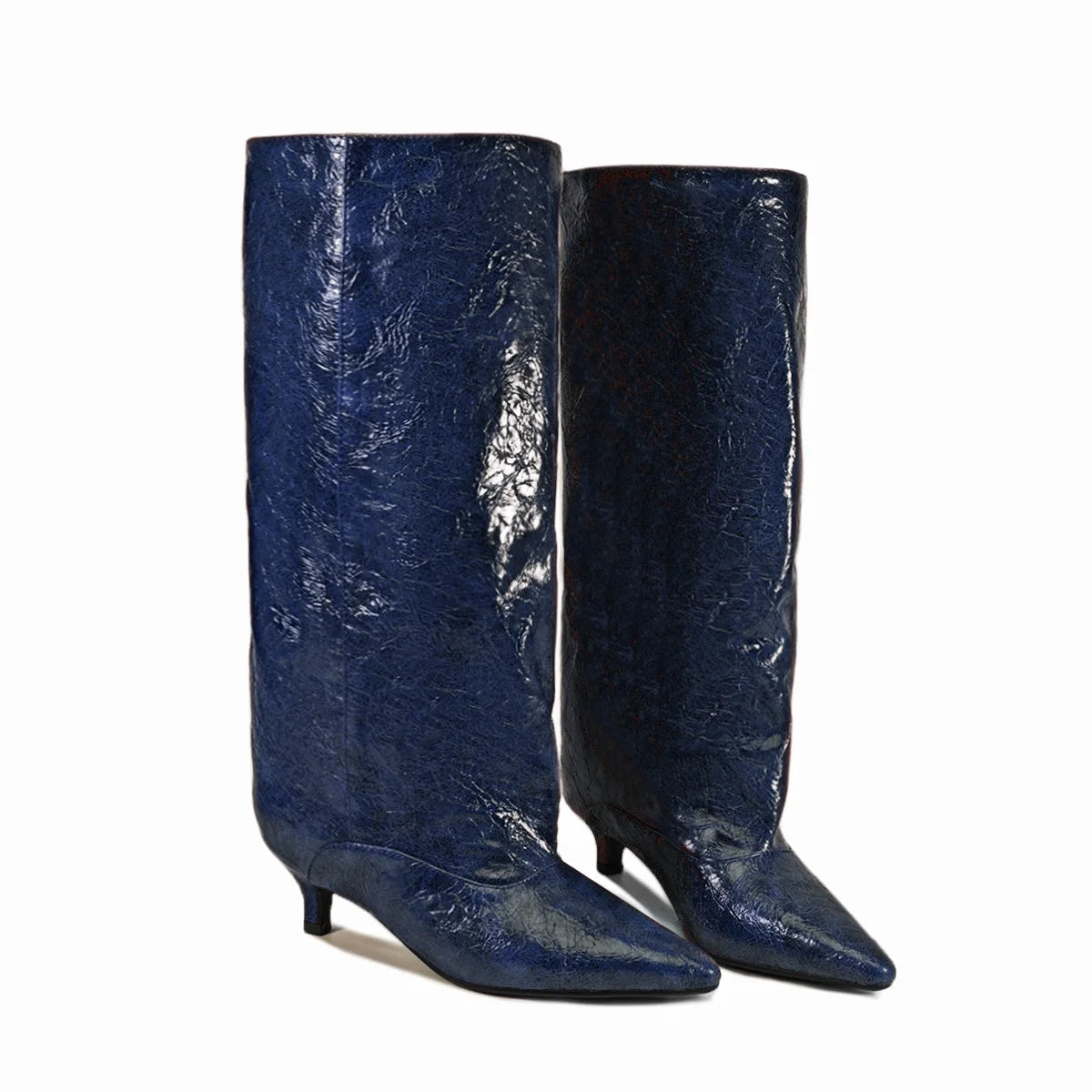 Crocodile Print Wide Shaft Kitten Heel Knee High Boots for Women