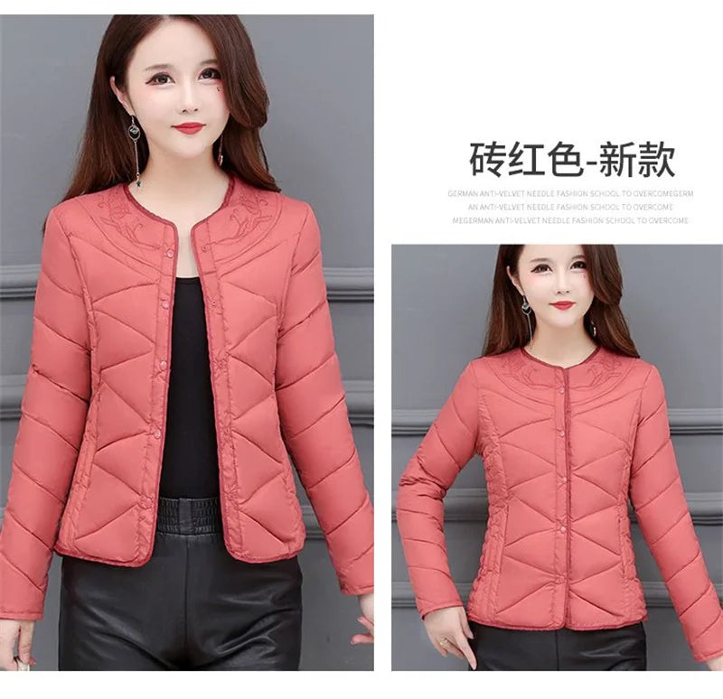 Winter Down Padded Jacket Women's Inner Short Mother's Wear Velvet Thickening Middle-Aged Elderly Mom Wear Pocket Jacket Pink