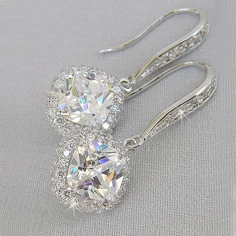 Silver Tone Zircon Teardrop Earrings