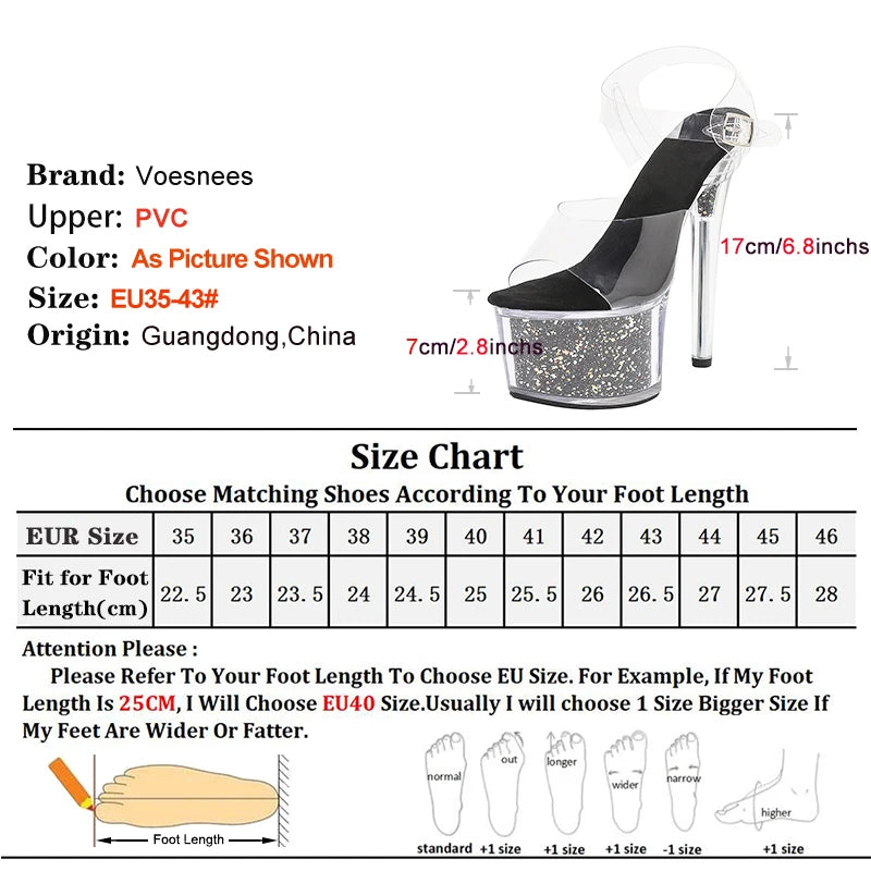 Glitter Clear PVC Platform High Heel Sandals for Women