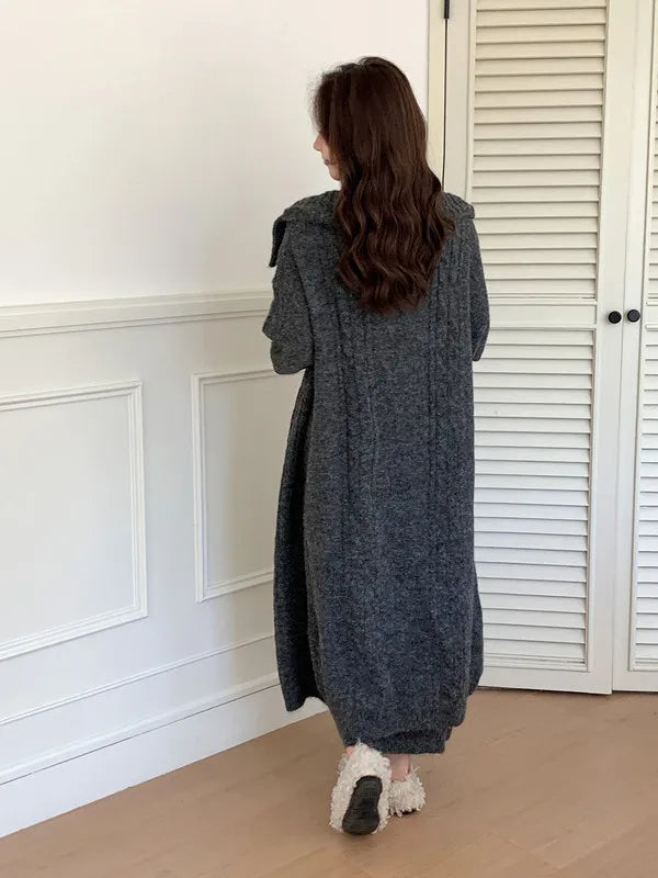 Knitted Cardigan And Ankle Length Skirt Set for Women