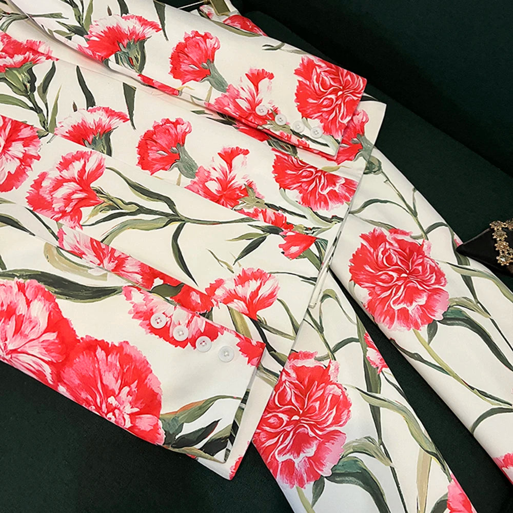 TWOTWINSTYLE Vintage Printing Two Piece Sets For Women Laple Long Sleeve Top High Waist Pants Elegant Set Female New KSE537136