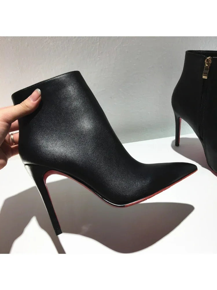 Pointed Toe Soft Leather Ankle Boots With Thin Heels for Women